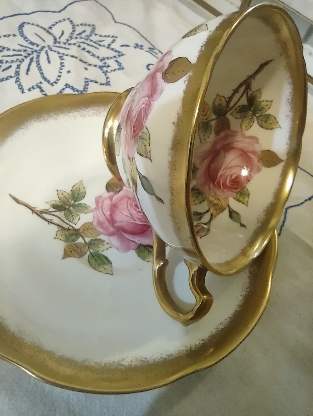VTG Adderley Strafford England Porcelain Teacup Saucer Pink Rose with Gold Trim